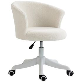 Armless Office Chair, Fluffy Computer Desk Chair with Adjustable Height, Swivel Wheels, Mid Back, White (Option: White)