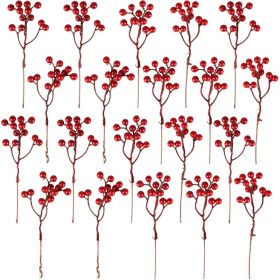 Artificial Red Berry Picks 20 Units, 7 Inch Christmas Tree Decorations For Wreaths, Garlands, Holiday And Winter Home Decor (Option: Red)