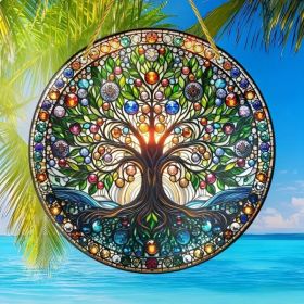 CIFbuy Tree of Life Wall Art Colorful Stained Glass Design Smooth Edges Indoor Outdoor Decor Housewarming Gift Acrylic Suncatcher (TikTok, temu p (Option: default title)