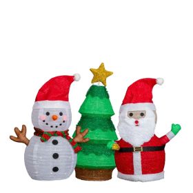 Set Of 3 Lighted Santa And Snowman And Xmas Tree Christmas Decorations, Pre-lit Pull Up Holiday Decor With 150 Warm White LED Lights For Xmas Out (Option: Defaulttitle)