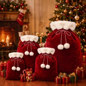 4 Pcs Christmas Large Santa Gift Bags Drawstring Velvet Sacks (Option: Red and White)
