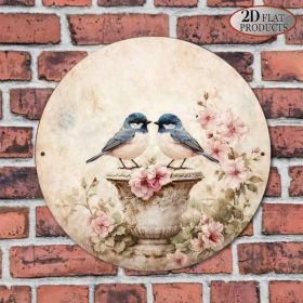 Vintage Bird & Flower Round Sign 8x8in Chinese Style Yard Decor (Option: Tin)