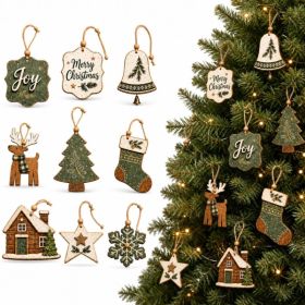 16Pcs Rustic Wooden Christmas Tree Ornaments, Farmhouse Hanging Decor (Option: MULTI)