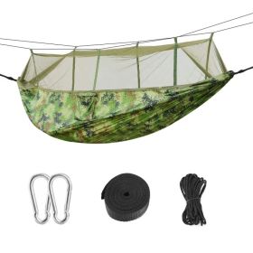 600lbs Load 2 Persons Hammock w/Mosquito Net Outdoor Hiking Camping Hommock Portable Nylon Swing Hanging Bed w/ Strap Hook Carry Bag (Option: Camouflage)