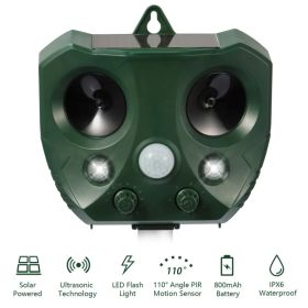 2026 Upgraded Outdoor Animal Repeller, Solar & USB Charging Ultrasonic Deterrent, IPX6 Waterproof with Strobe LED Light, 30ft Detection Range for (Option: Green)