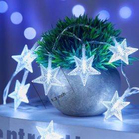 Minetom Star String Lights Battery Operated  17 Ft 50 LED Star Fairy String Lights With Timer, Waterproof For Indoor Bedroom Tent Loft Bed Patio (Option: White)