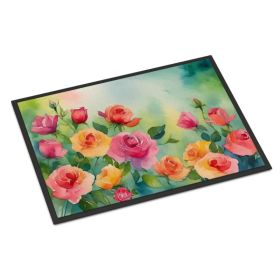 Roses in Watercolor Doormat Front Door Mat Indoor Outdoor Rugs for Entryway, Non Slip Washable Low Pile, 24H X 36W (Option: Default)