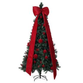 7.5 FT Artificial Christmas Tree With DIY 300 Warm White LED Lights, Hinged Xmas Pine Tree With Giant Bowknot And Red Ball Ornaments For Holiday (Option: Defaulttitle)