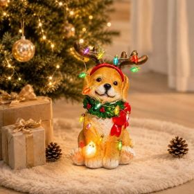 Christmas Dog Figurine With Colorful Bulbs, Festive Holiday Decor (Option: YELLOW)