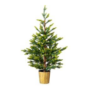 2 Pack 4 FT Dual Tone Artificial Christmas Tree With Pot Stand, Potted Xmas Pine Tree With 119 Branch Tips For Holiday Party Office Home, Green (Option: Defaulttitle)