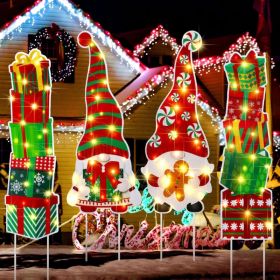 4Pcs Christmas Gnome Yard Stakes, Outdoor Xmas Lawn Decorations (Option: MULTI)