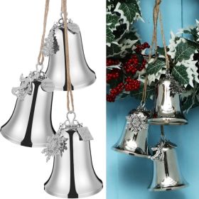 1 Set Large Christmas Bell Ornaments, Silver Metal Hanging Bells With Rope, Xmas Tree Decorations For Indoor & Outdoor (Option: Silver)