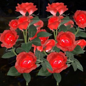 Solar Rose Lights Outdoor, 2 Pack with 14 Rose Flowers Waterproof Color Changing LED Flower Lights, Solar Powered Garden Stakes for Yard, Patio, (Option: Red)