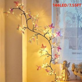 Enchanted Lights With Remote, 18 Branches 144 LEDs Lighted Willow Swag For Wall Decor, Indoor Artificial Plug In Fairy Lights For Bedroom, Living (Option: 7.55FT)