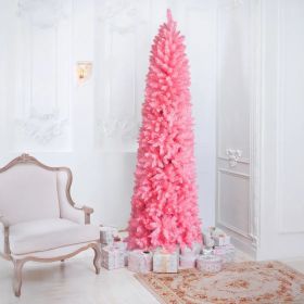 7.5 FT Hinged Christmas Tree, Artificial Pencil Christmas Tree, Unlit Artificial Christmas Pine Tree With 1075 Branch Tips And Sturdy Stand, Pink (Option: Defaulttitle)