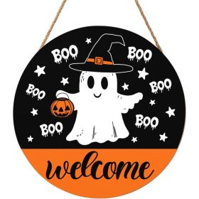 Halloween Ghost Wreath 12x12 Inch, Wooden Hey Boo Door Hanger For Front Door, Porch, Indoor And Outdoor Party Decor (Option: MULTI)