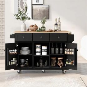 Kitchen Cart with Rubber wood Drop-Leaf Countertop ,Cabinet door internal storage racks,Kitchen Island on 5 Wheels with Storage Cabinet and 3 Dra (Option: as picture)