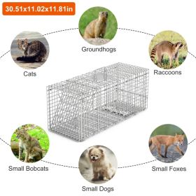 Humane Cat Trap Cage Catch Release Live Animal Rodent Cage Collapsible Galvanized Wire for Raccoons Beavers Groundhogs Foxes Armadillos (Option: AS  PIC)