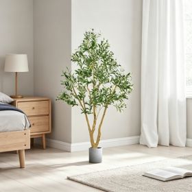 6FT Artificial Olive Tree, Natural Wood Trunk & Realistic Leaves, Faux Indoor Plant For Home, Office & Living Room Corner Decor (Option: 55953175)
