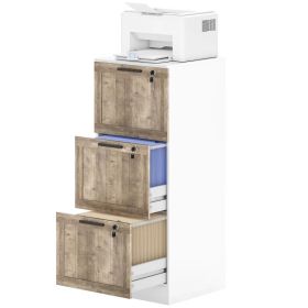 3 Drawer Filing Cabinet, Farmhouse File Cabinet with Lock, Adjustable Hanging Rails for A4 Letter Size Files, White (Option: White)