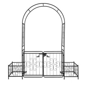 198.5*50*219cm Courtyard Arc Top With Door With Planting Frame Iron Art Iron Arch Black (Option: as picture)