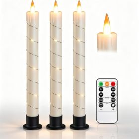 3 Pack Ivory Dripping Wax Flameless Candles, Realistic Dynamic Flame LED Taper Candles With Surrounding Fairy String Lights, Remote Control Batte (Option: Ivory)
