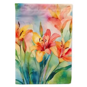 Lilies in Watercolor House Flag Large Porch Sleeve Pole Decorative Outside Yard Banner Artwork Wall Hanging, Polyester, House Size, Multicolor (Option: Default)