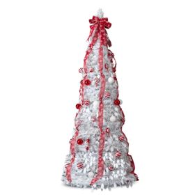 6 FT Fully Decorated Pre-lit Christmas Tree, Pop Up Artificial Xmas Tree With 100 Warm Lights And Red Ornaments For Home Office Store Holiday Dec (Option: Defaulttitle)