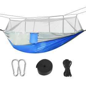 600lbs Load 2 Persons Hammock w/Mosquito Net Outdoor Hiking Camping Hommock Portable Nylon Swing Hanging Bed w/ Strap Hook Carry Bag (Option: blue+grey)