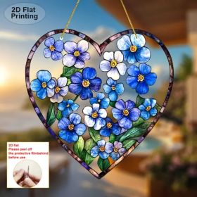 CIFbuy Acrylic Blue Floral Heart Stained Glass Style Sun Catcher Window Wall Decor Handmade Home Garden Gift (TikTok, temu pick-up service) (Option: default title)