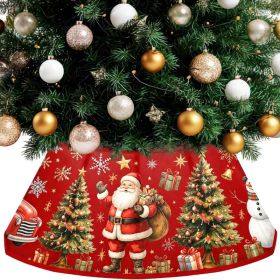 Vintage Santa & Snowman Christmas Tree Collar, Velvet Base Cover (Option: Red)