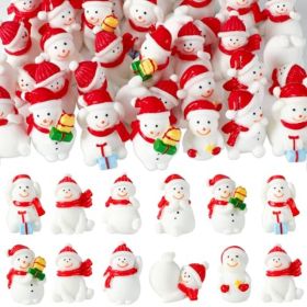 32Pcs Christmas Mini Resin Snowman, 8 Styles Christmas Resin Figurines With Hat Xmas Miniature Snowman For Festival DIY Village Garden Decoration (Option: 32Pcs)