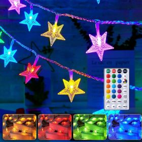 Minetom Star String Lights Battery Operated  17 Ft 50 LED Color Changing Star Fairy Light With Remote And Timer, 16 Single Colors And 7 Modes Sta (Option: RGB)