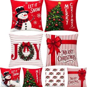 Set Of 4 Double-Sided Print Christmas Pillow Covers Christmas Decorations (Option: Red)