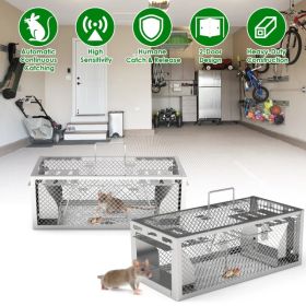 2Pack 11.81x5.63x4.45In 2-Door Humane Rat Trap Automatic Continuous Mouse Trap Reusable Galvanized Iron Live Animal Cage (Option: 2Pack)
