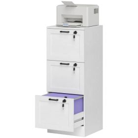 Vertical Filing Cabinet with 3 Drawers, Lock, File Cabinet for Home Office, A4 and Letter Size Files, White (Option: White)