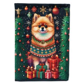 Pomeranian Holiday Christmas House Flag Large Porch Sleeve Pole Decorative Outside Yard Banner Artwork Wall Hanging, Polyester, House Size, Multi (Option: Default)