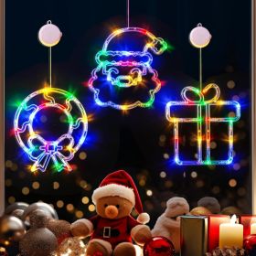 3 Pack Christmas Window Lights, Wreath, Gift Box & Santa (Option: MULTI)