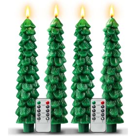 4Pcs Christmas Tree Flameless Real Wax Candles With Remote & Timer (Option: Green)