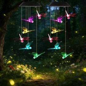 Outdoor Hanging Dragonfly Solar Wind Chimes, Color Changing LED Light, Waterproof Wind Chime for Patio Lawn Window Decoration (Option: 2pcs)