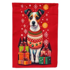 Jack Russell Terrier Holiday Christmas House Flag Large Porch Sleeve Pole Decorative Outside Yard Banner Artwork Wall Hanging, Polyester, House S (Option: Default)
