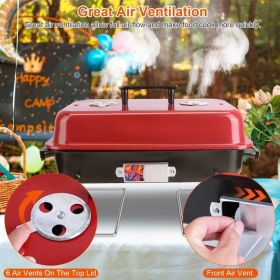 Portable Charcoal Grill Outdoor Tabletop Grill Small Barbecue Smoker Folding BBQ Grill with Lid for Backyard Camping Picnics Beach (Option: Red)