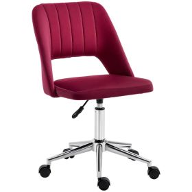 Mid Back Office Chair Velvet Fabric Swivel Scallop Shape Computer Desk Chair, Red (Option: Red)