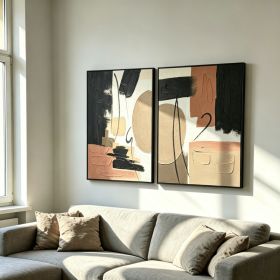 24x36 Set of 2 Framed Abstract Wall Art, Neutral Black Beige & Terracotta Textured Canvas Painting, Modern Decor for Living Room Bedroom, Ready t (Option: Terracotta)