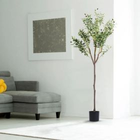 5.9FT Artificial Olive Tree Tall Fake Olive Plant Faux Potted Olive Tree with Lush Olive Branches and Fruits with Black Planter Pot for Modern Ho (Option: 1.8m/5.9ft)