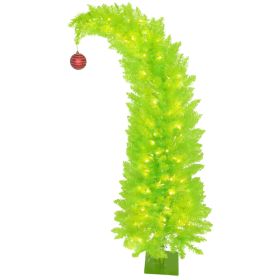 5 ft Whimsical Christmas Tree, Pencil Xmas Tree with Red Ball, Metal Base, Prelit with 200 LED Lights (Option: Green-880x245x240 mm)