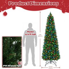 Pre-Lit Fraser Fir Pencil Artificial Christmas Tree With Premium LED Lights (Option: Green 7.5FT)
