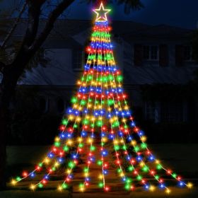 Christmas Decorations Star String Lights 320 LEDs Outdoor Waterfall Tree Lights With 13 Topper Star Plug In Waterproof Hanging Fairy Lights For X (Option: Multicolor)