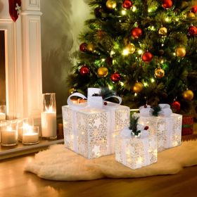 3pcs Square ABS Plastic Rack Garden Festive Decoration LED60 Light Warm White Light Cotton Thread Powder Gift Box (Option: Defaulttitle)