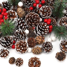 Christmas Pine Cone And Berry Set 115 Units, White Pine Branch Decorations In Assorted Sizes For Tree, DIY Crafts And Holiday Decor (Option: MULTI)